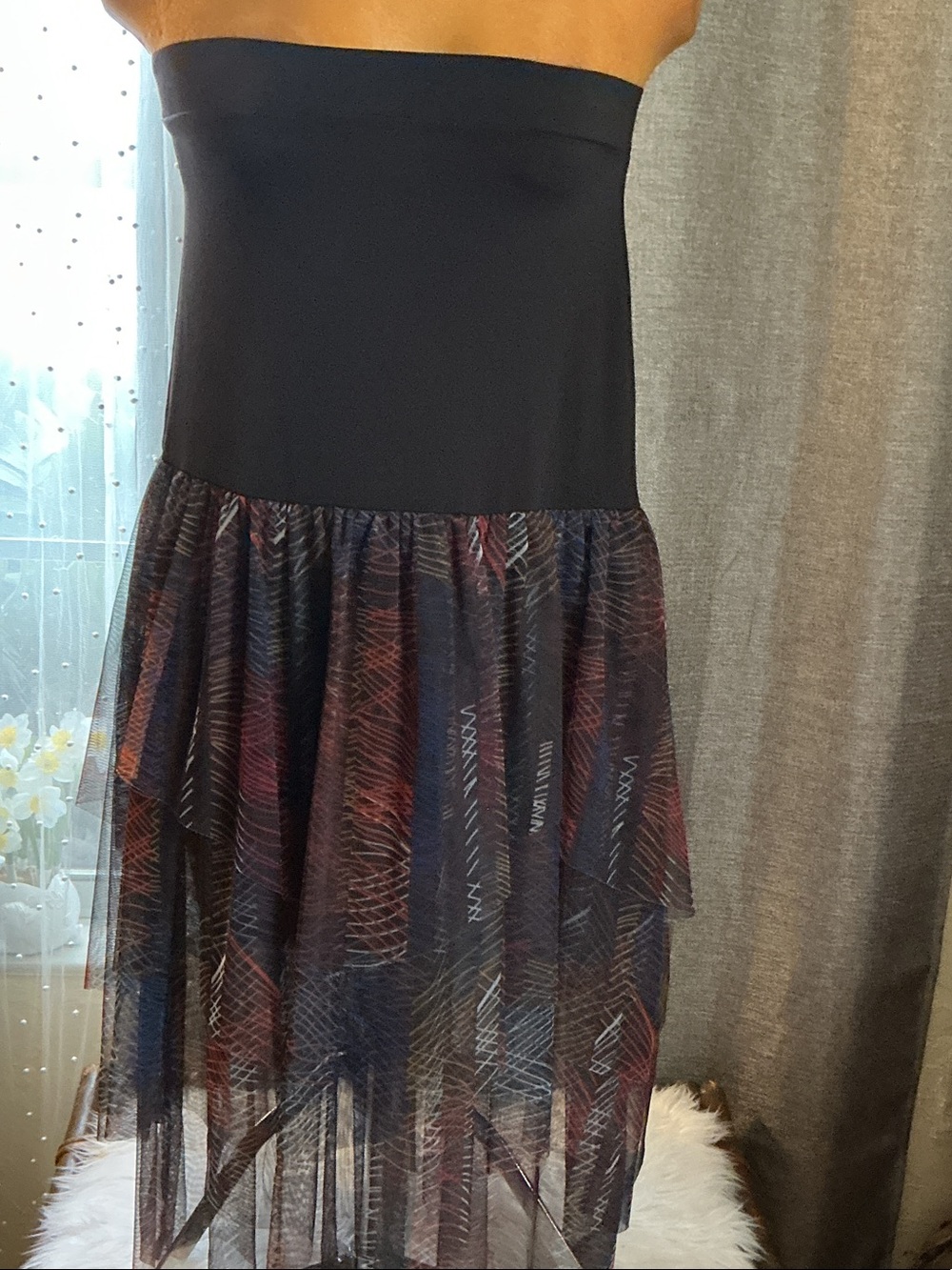Strapless Black Maxi Skirt with Multicolor Layered Mesh